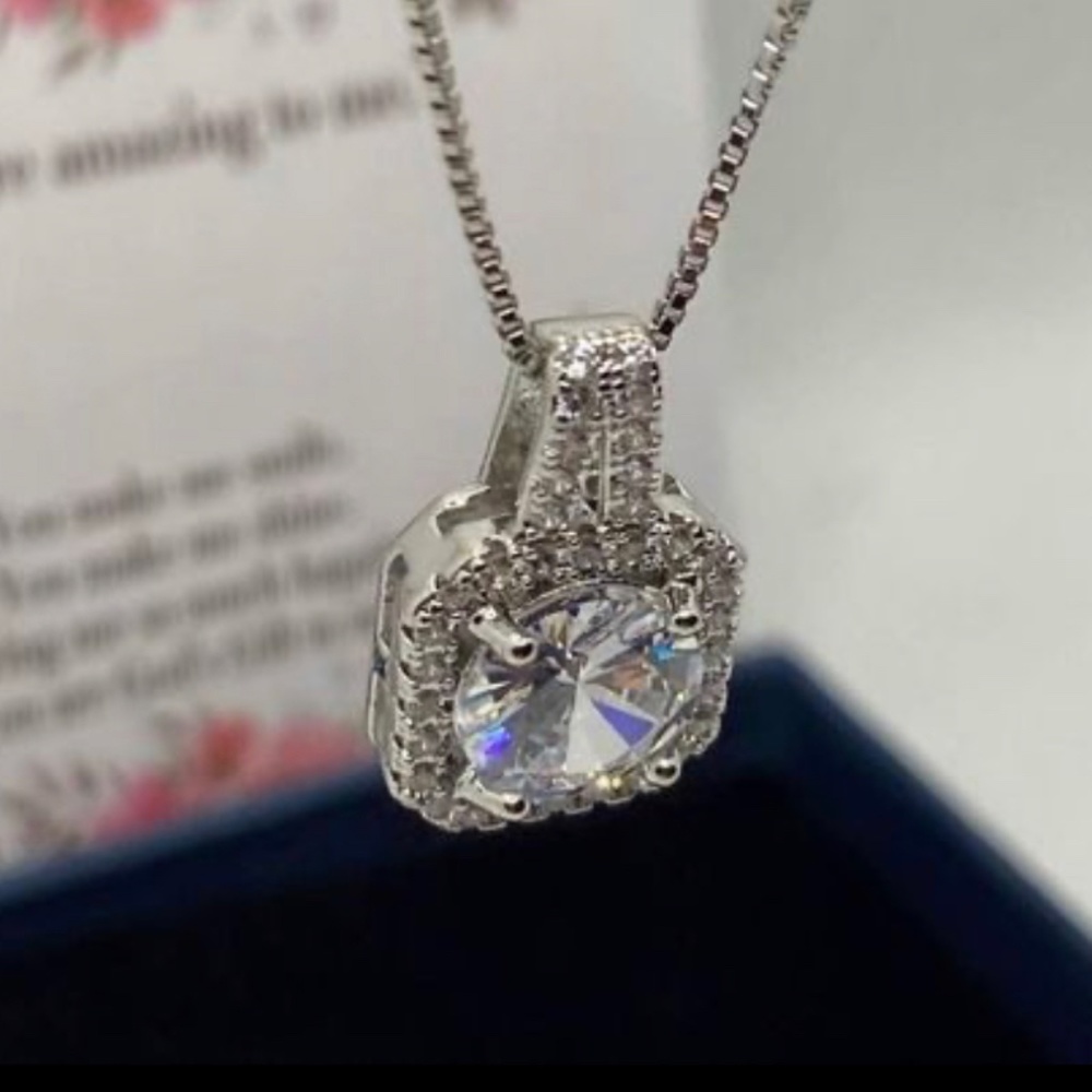 Plated Sterling Silver Swarovski Zirconia Princess Solitaire Pendant Necklace